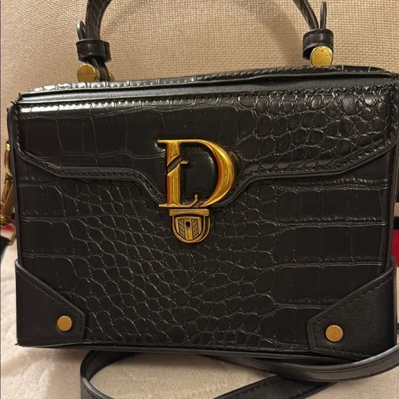 Louis and Daisy Black Crocodile Embossed Handbag Crossbody Bag
